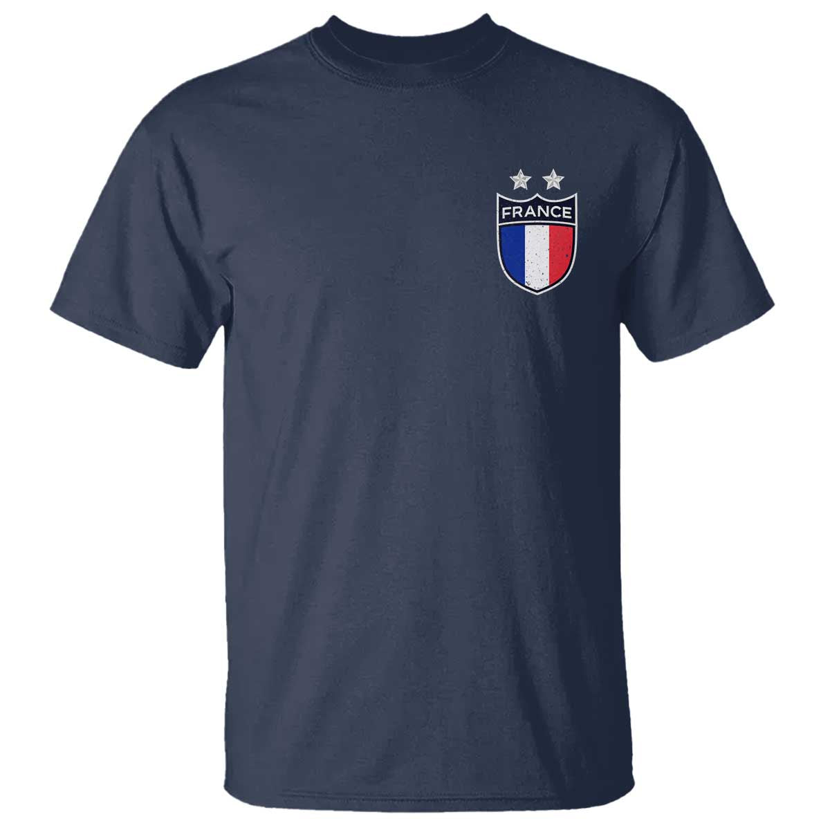 Vintage France Football Crest Two Stars French Flag T Shirt TS11 Navy Print Your Wear