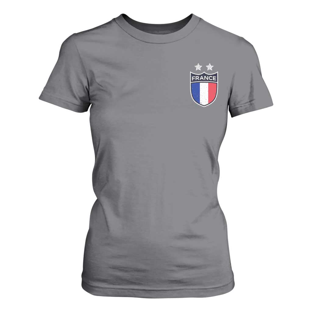 Vintage France Football Crest Two Stars French Flag T Shirt For Women
