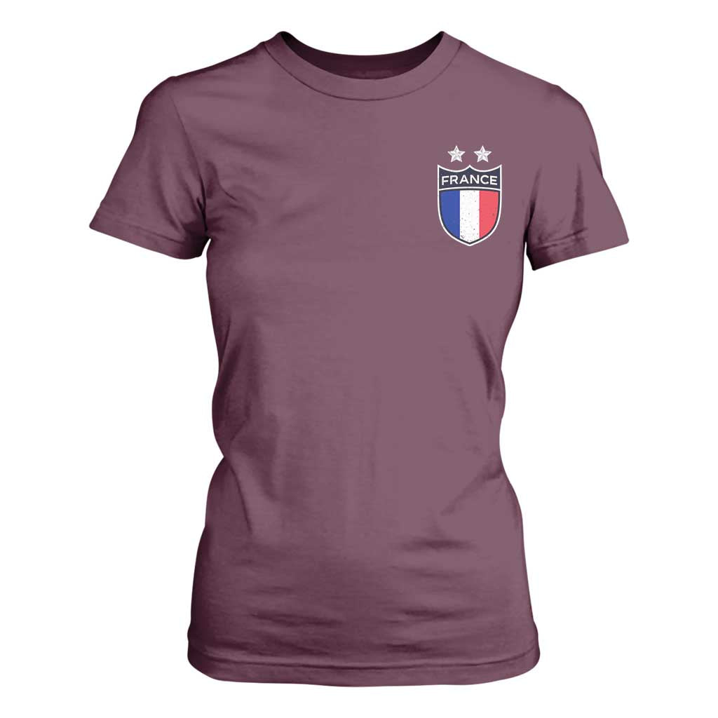 Vintage France Football Crest Two Stars French Flag T Shirt For Women