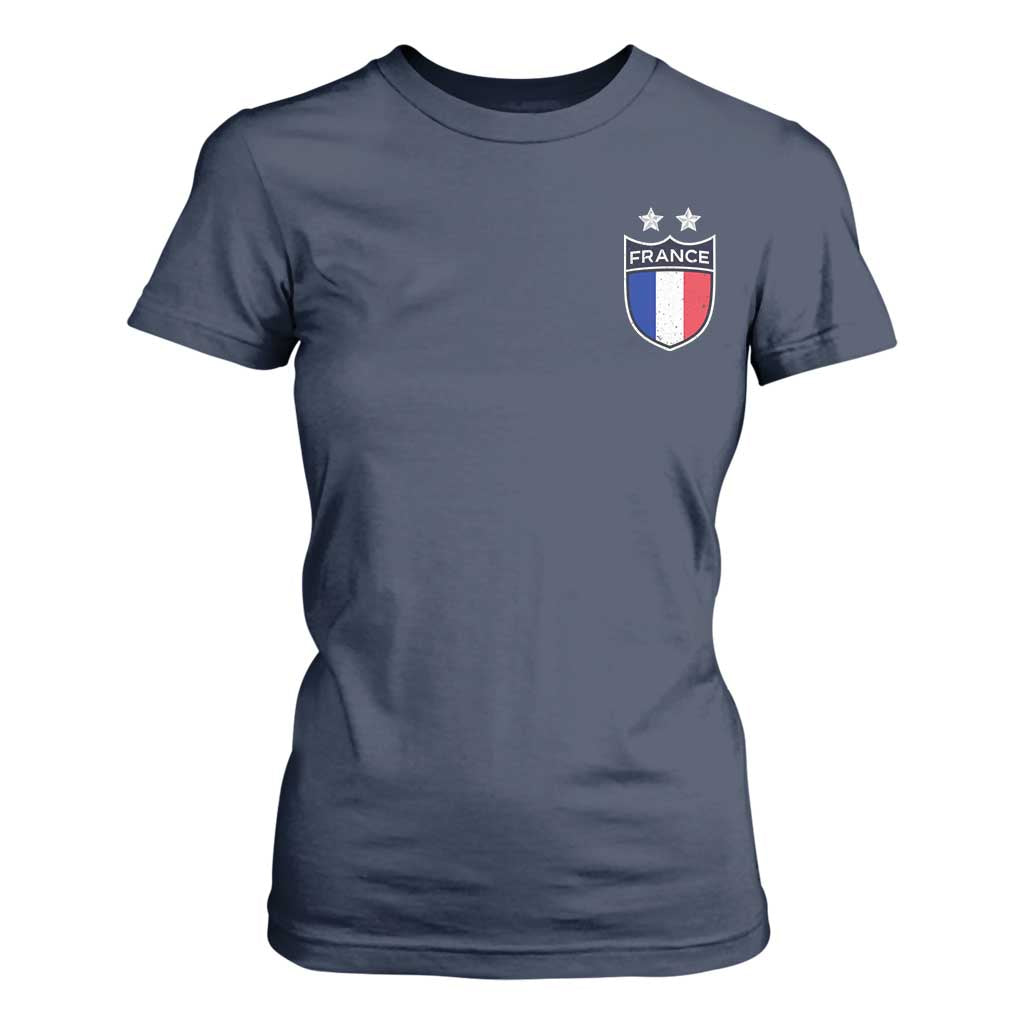Vintage France Football Crest Two Stars French Flag T Shirt For Women TS11 Navy Print Your Wear