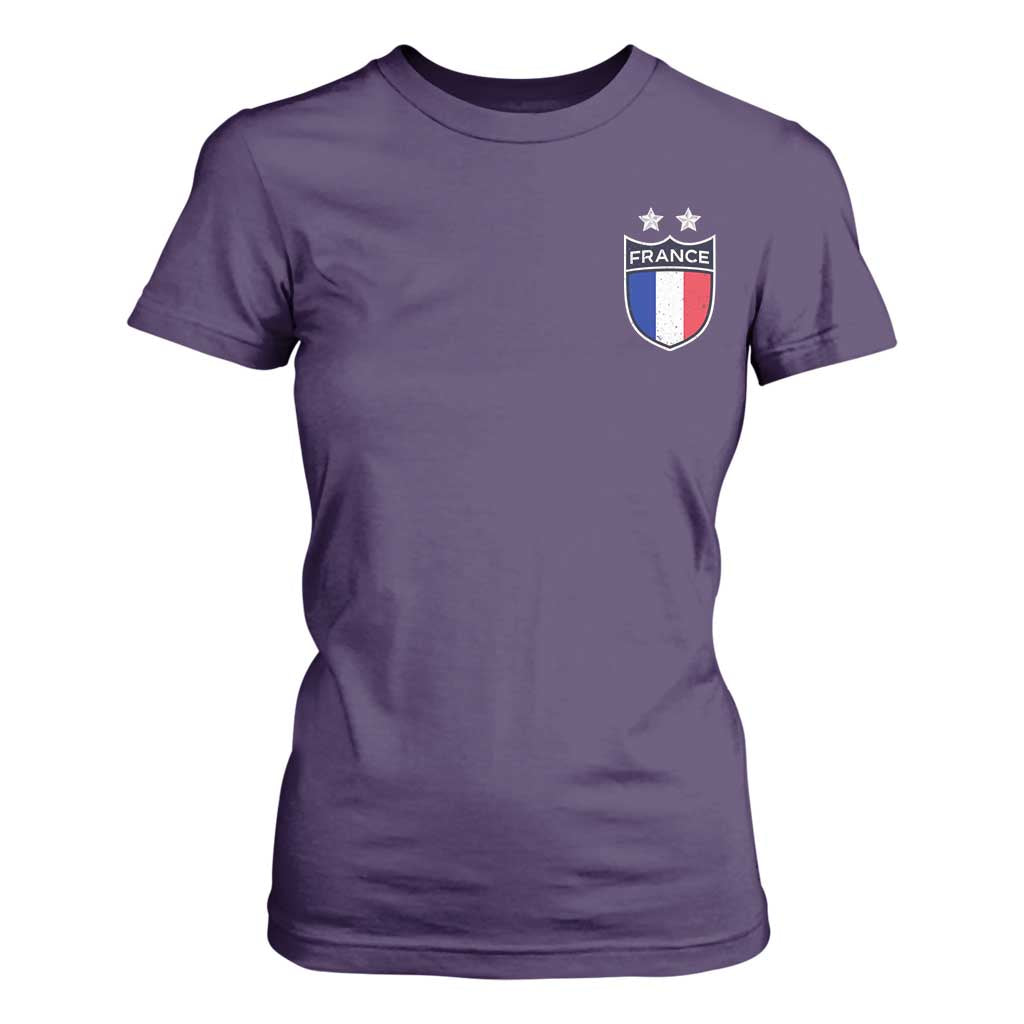 Vintage France Football Crest Two Stars French Flag T Shirt For Women