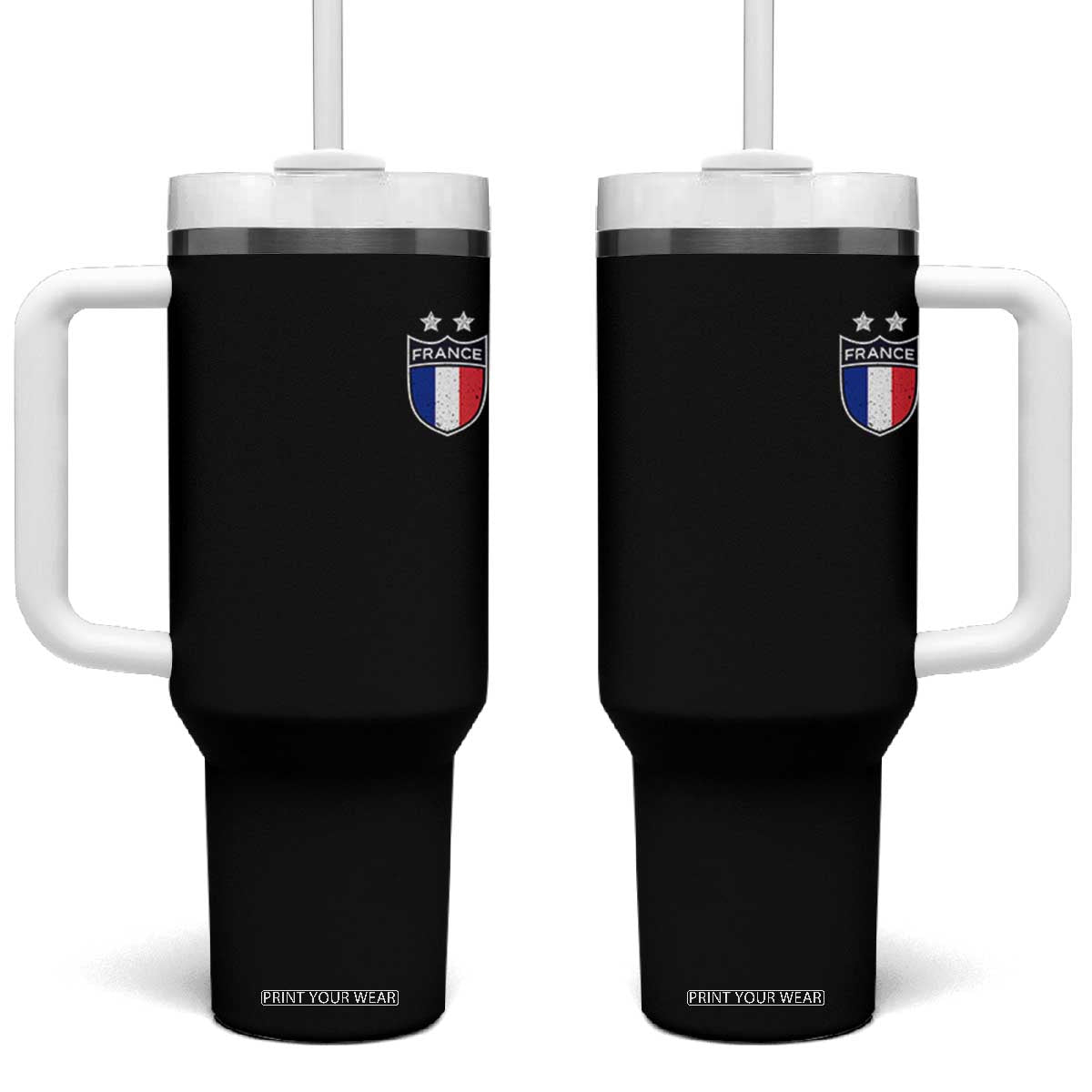 Vintage France Football Crest Two Stars French Flag Tumbler With Handle TS11 One Size: 40 oz Black Print Your Wear