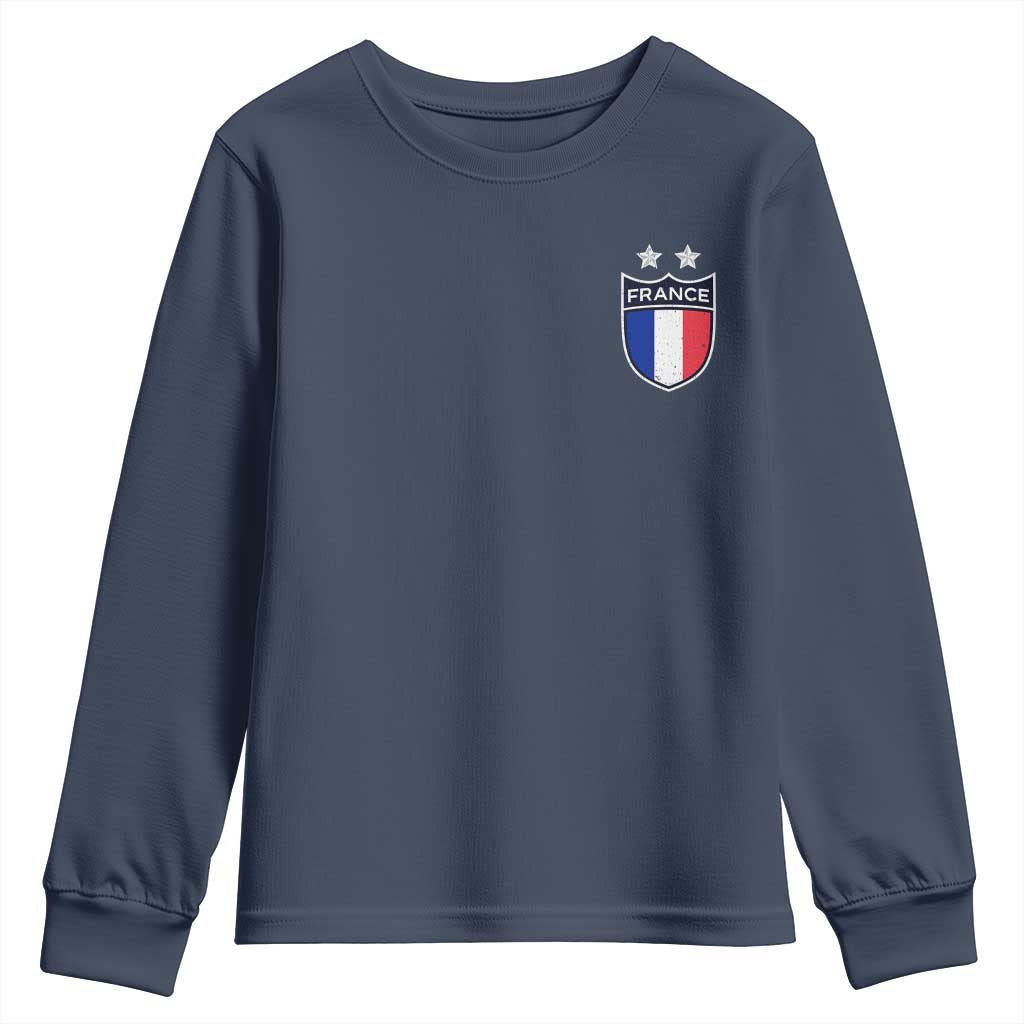 Vintage France Football Crest Two Stars French Flag Youth Sweatshirt TS11 Navy Print Your Wear