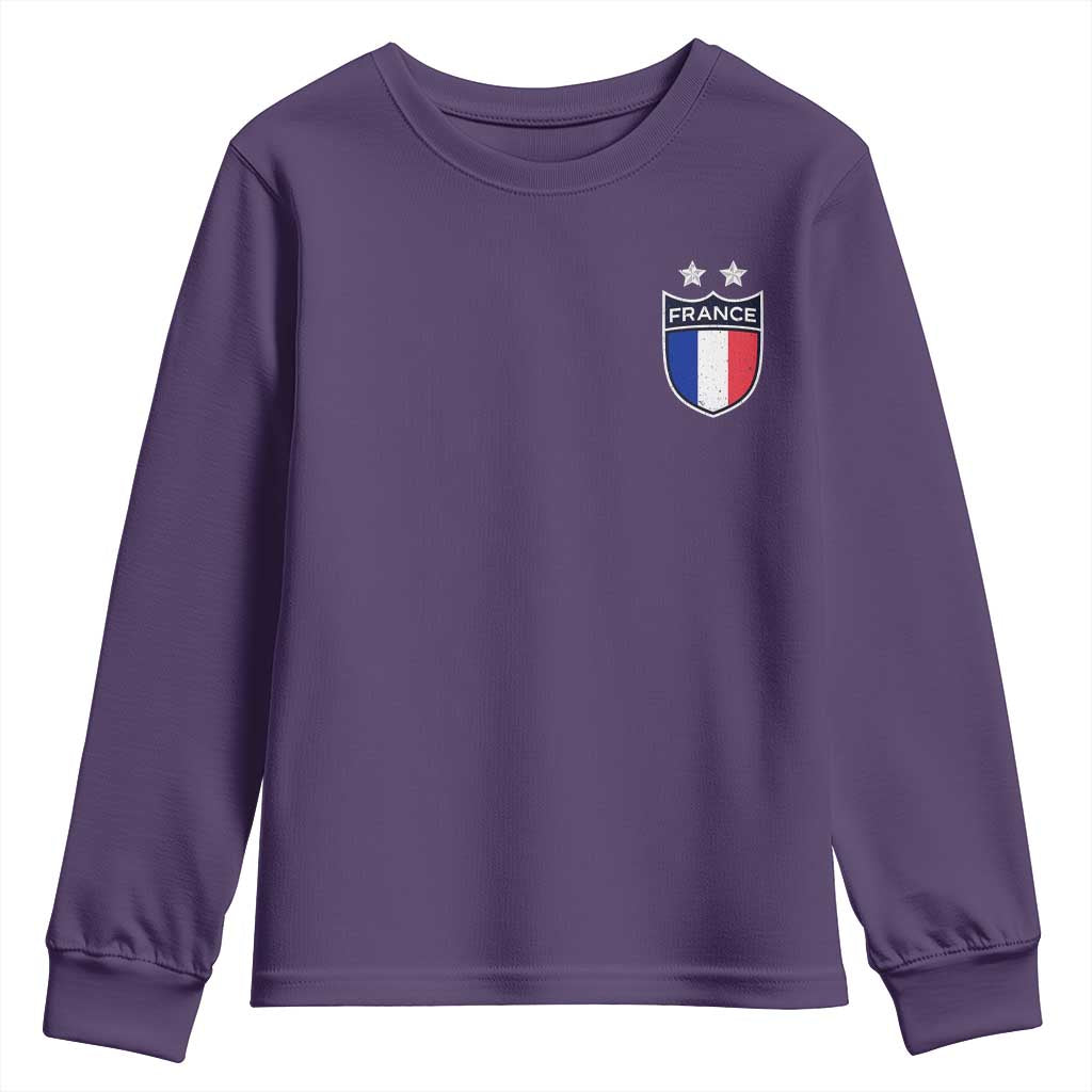 Vintage France Football Crest Two Stars French Flag Youth Sweatshirt