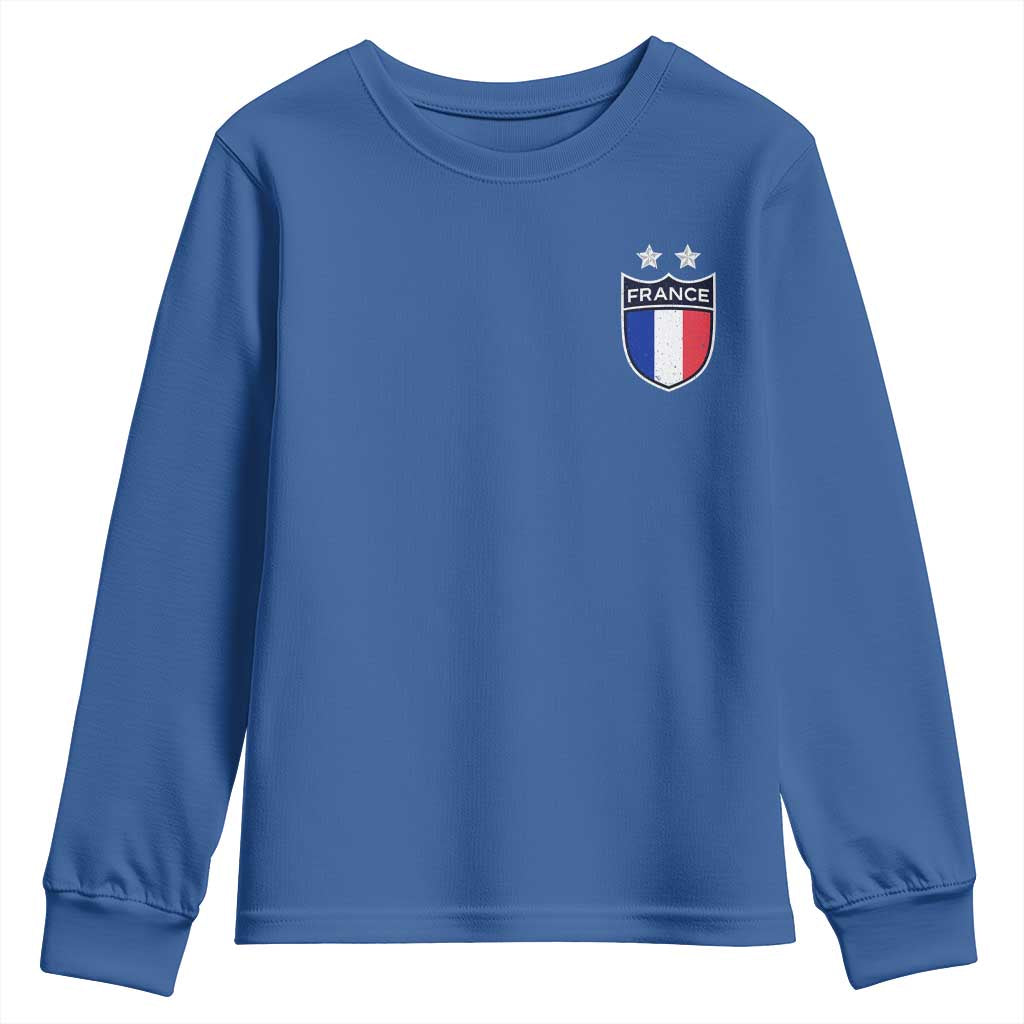 Vintage France Football Crest Two Stars French Flag Youth Sweatshirt