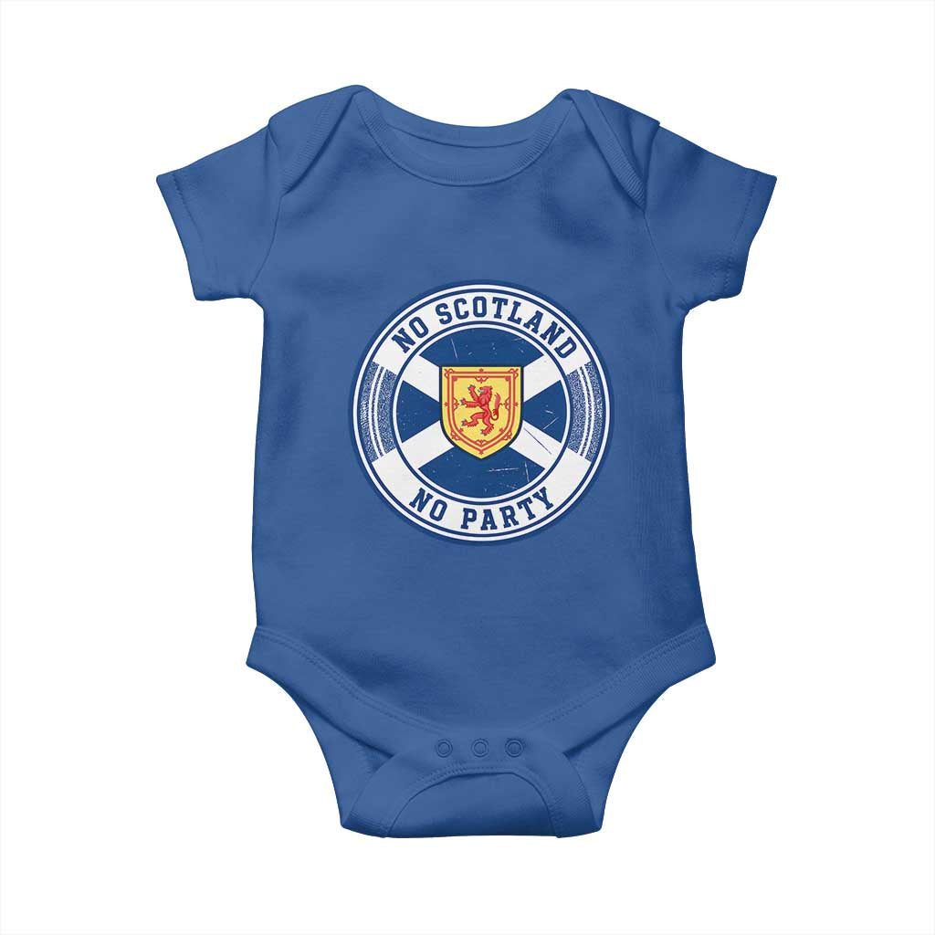 No Scotland No Party Baby Onesie Scottish Lion Rampant Crest Vintage Saltire Flag