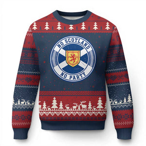 No Scotland No Party Ugly Christmas Sweater Scottish Lion Rampant Crest Vintage Saltire Flag