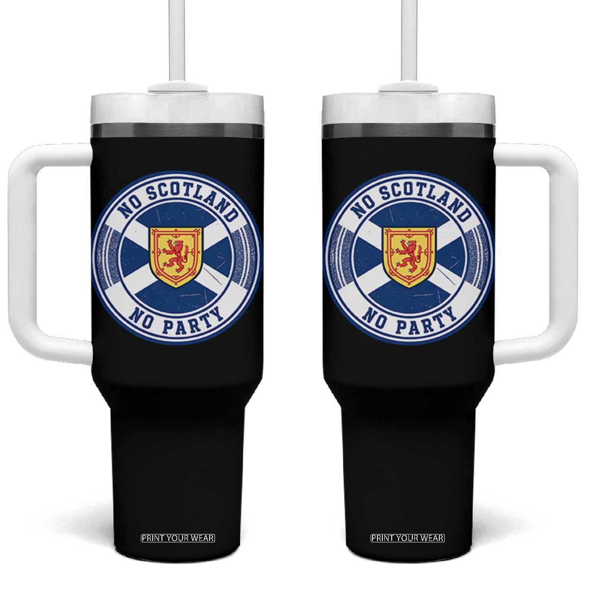 No Scotland No Party Tumbler With Handle Scottish Lion Rampant Crest Vintage Saltire Flag TS11 One Size: 40 oz Black Print Your Wear