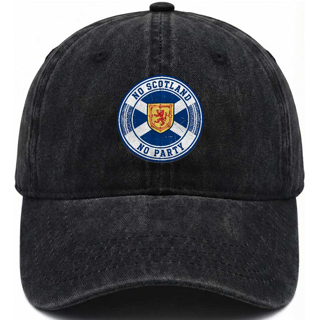 No Scotland No Party Washed Cotton Baseball Cap Scottish Lion Rampant Crest Vintage Saltire Flag TS11 Print Your Wear