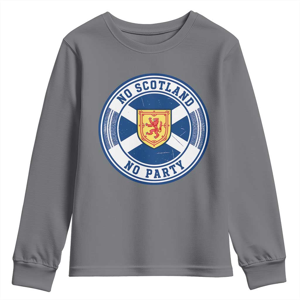 No Scotland No Party Youth Sweatshirt Scottish Lion Rampant Crest Vintage Saltire Flag
