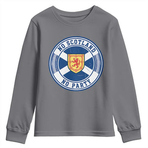 No Scotland No Party Youth Sweatshirt Scottish Lion Rampant Crest Vintage Saltire Flag