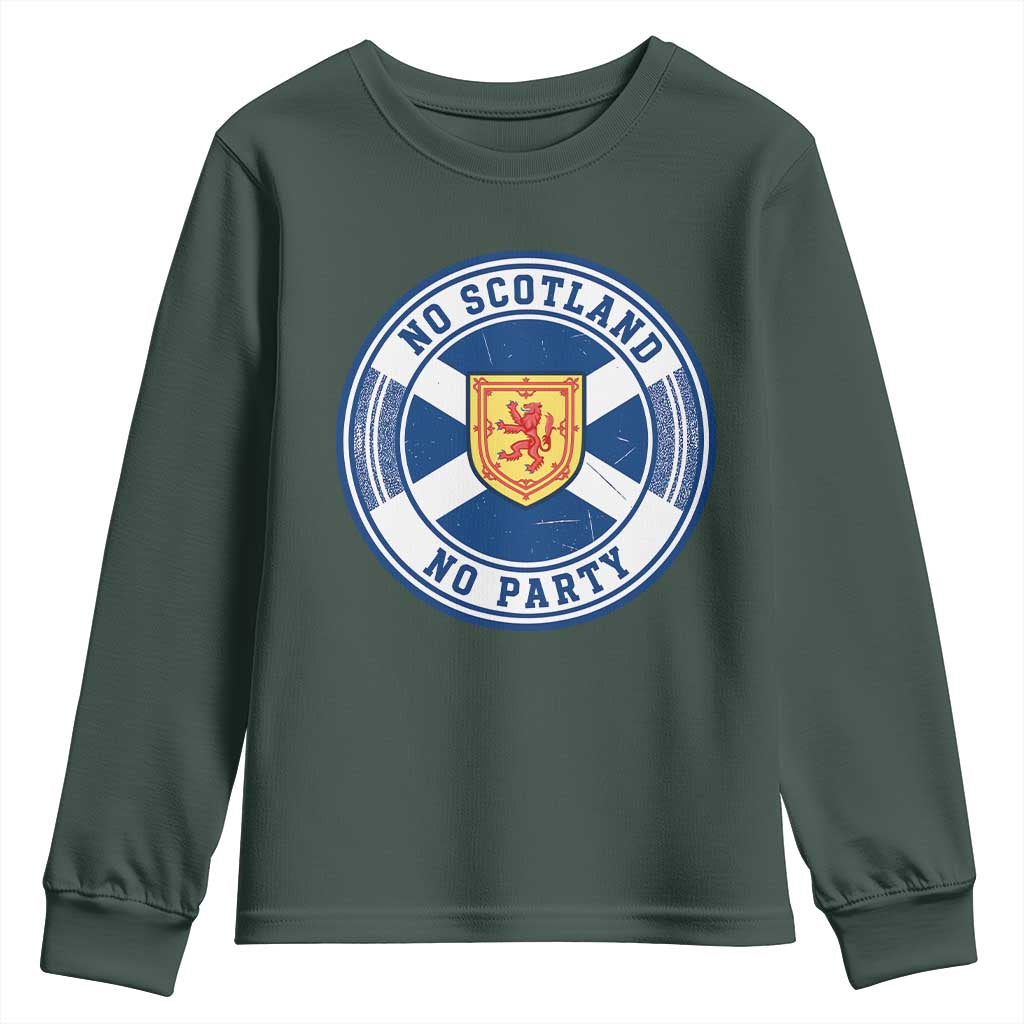 No Scotland No Party Youth Sweatshirt Scottish Lion Rampant Crest Vintage Saltire Flag