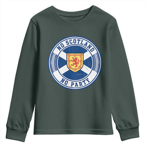 No Scotland No Party Youth Sweatshirt Scottish Lion Rampant Crest Vintage Saltire Flag