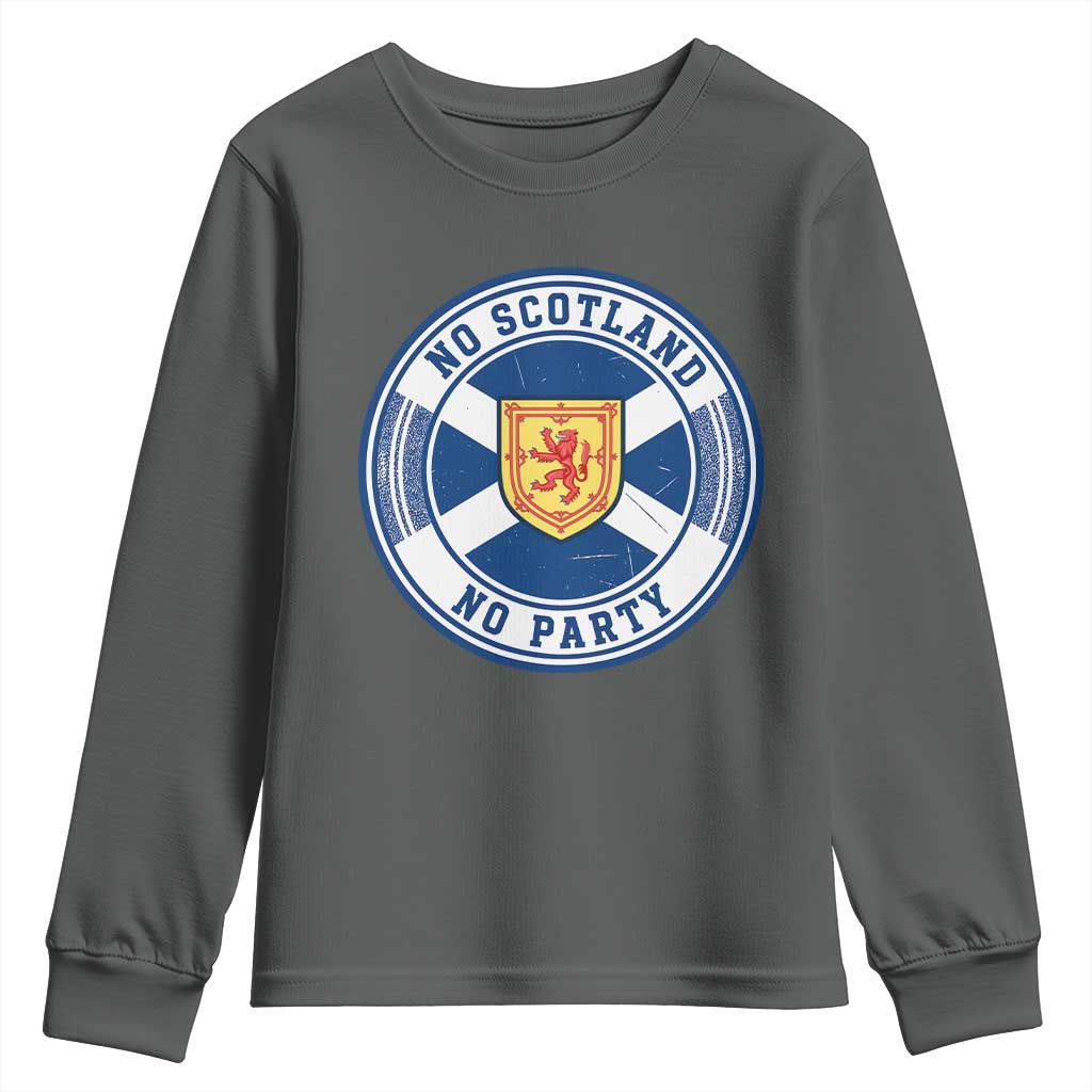 No Scotland No Party Youth Sweatshirt Scottish Lion Rampant Crest Vintage Saltire Flag
