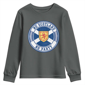 No Scotland No Party Youth Sweatshirt Scottish Lion Rampant Crest Vintage Saltire Flag