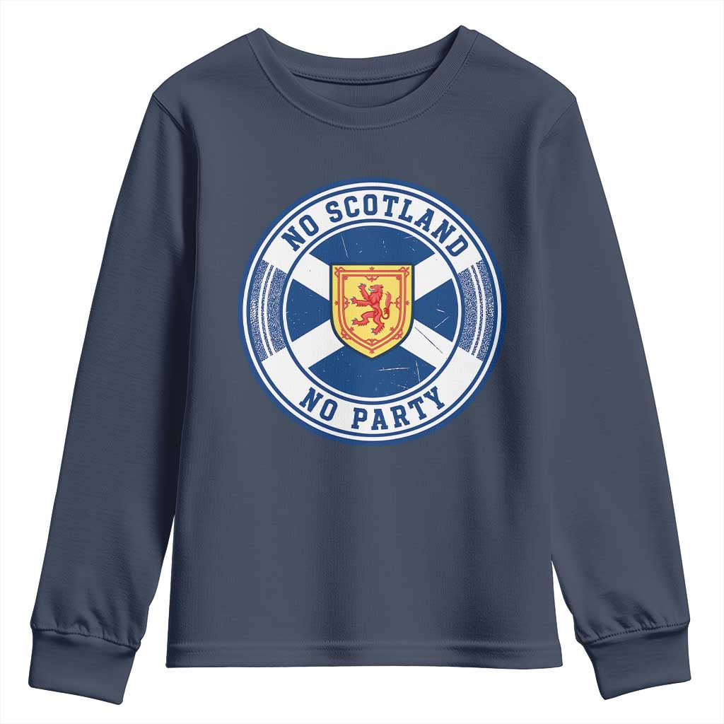 No Scotland No Party Youth Sweatshirt Scottish Lion Rampant Crest Vintage Saltire Flag TS11 Navy Print Your Wear