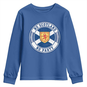 No Scotland No Party Youth Sweatshirt Scottish Lion Rampant Crest Vintage Saltire Flag