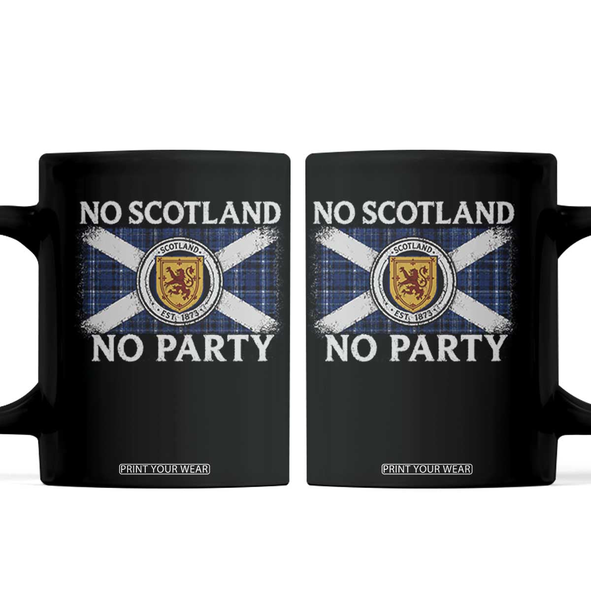 No Scotland No Party Coffee Mug Lion Rampant Crest Scottish Tartan Flag TS11 Black Print Your Wear