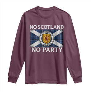 No Scotland No Party Long Sleeve Shirt Lion Rampant Crest Scottish Tartan Flag