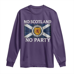 No Scotland No Party Long Sleeve Shirt Lion Rampant Crest Scottish Tartan Flag