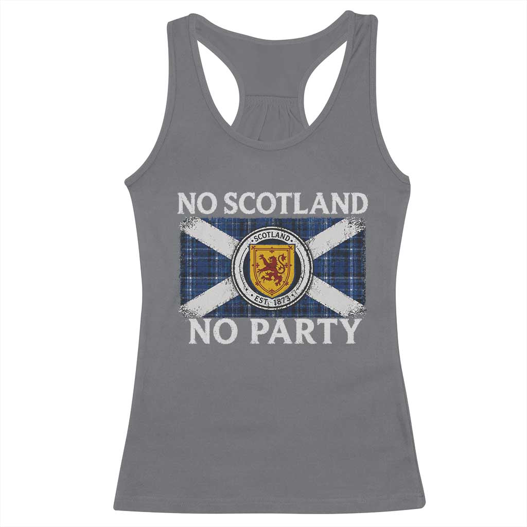 No Scotland No Party Racerback Tank Top Lion Rampant Crest Scottish Tartan Flag