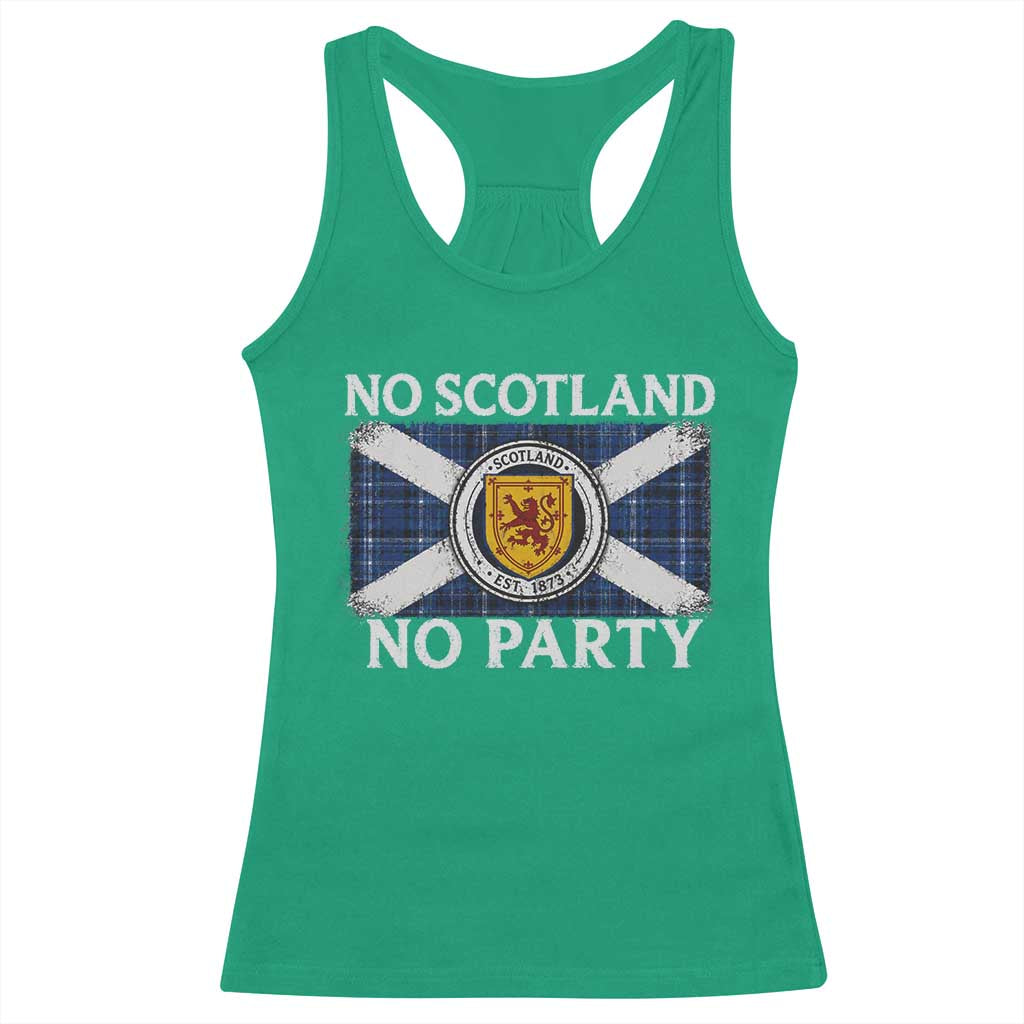 No Scotland No Party Racerback Tank Top Lion Rampant Crest Scottish Tartan Flag