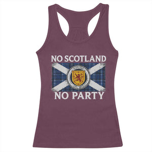 No Scotland No Party Racerback Tank Top Lion Rampant Crest Scottish Tartan Flag