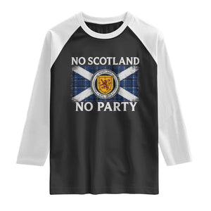 No Scotland No Party Raglan Shirt Lion Rampant Crest Scottish Tartan Flag