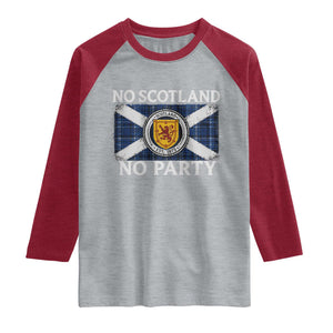 No Scotland No Party Raglan Shirt Lion Rampant Crest Scottish Tartan Flag