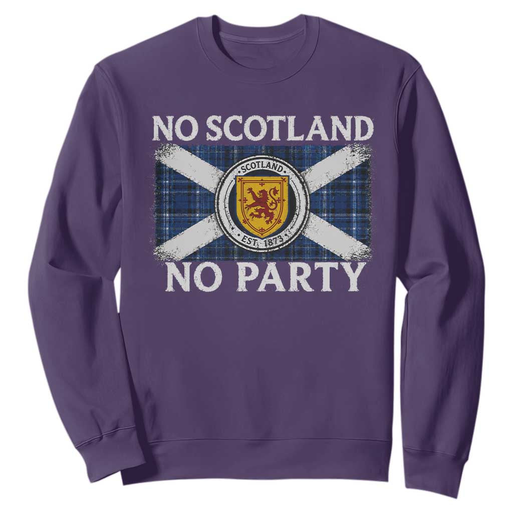 No Scotland No Party Sweatshirt Lion Rampant Crest Scottish Tartan Flag