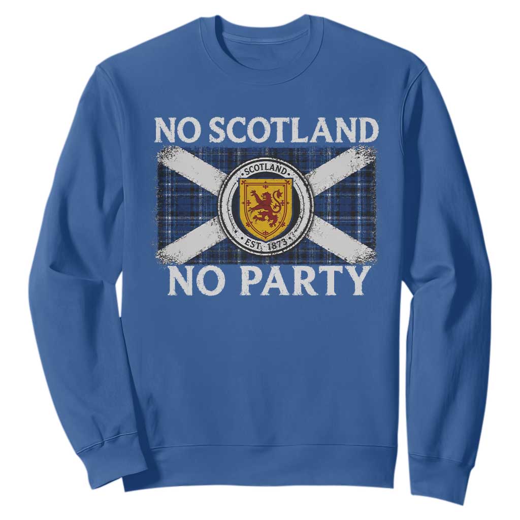 No Scotland No Party Sweatshirt Lion Rampant Crest Scottish Tartan Flag
