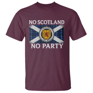 No Scotland No Party T Shirt Lion Rampant Crest Scottish Tartan Flag