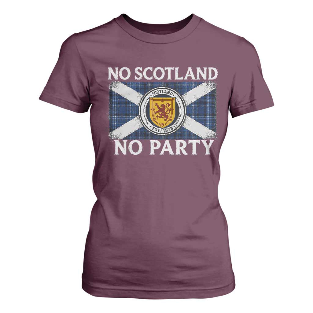 No Scotland No Party T Shirt For Women Lion Rampant Crest Scottish Tartan Flag