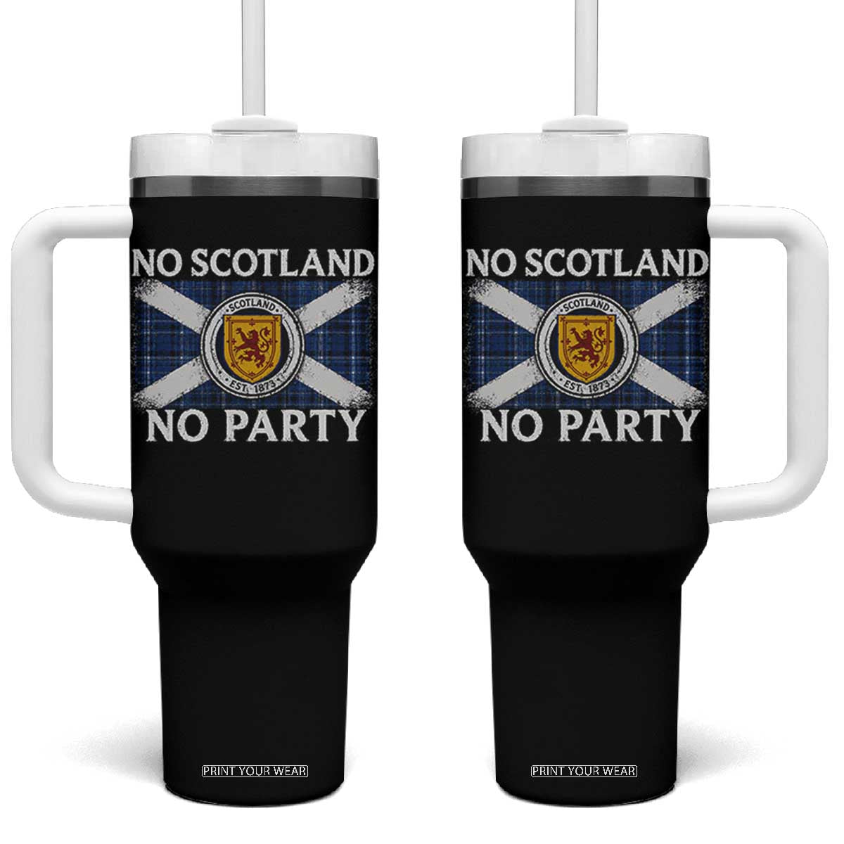 No Scotland No Party Tumbler With Handle Lion Rampant Crest Scottish Tartan Flag TS11 One Size: 40 oz Black Print Your Wear