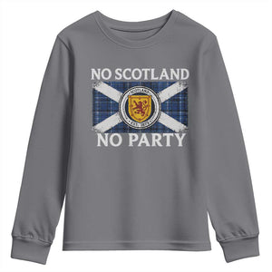 No Scotland No Party Youth Sweatshirt Lion Rampant Crest Scottish Tartan Flag