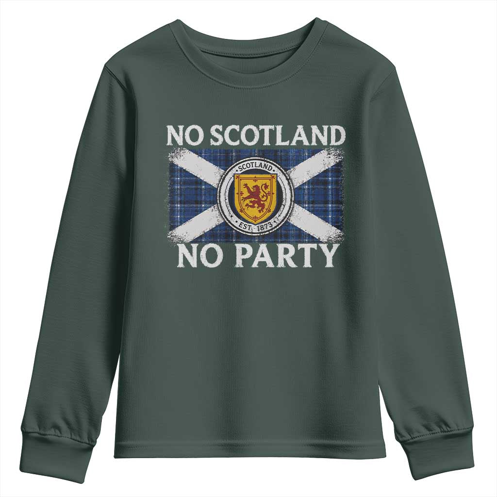 No Scotland No Party Youth Sweatshirt Lion Rampant Crest Scottish Tartan Flag