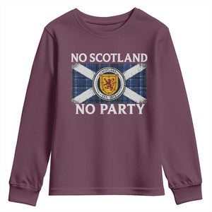 No Scotland No Party Youth Sweatshirt Lion Rampant Crest Scottish Tartan Flag
