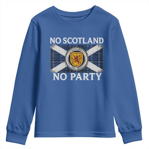 No Scotland No Party Youth Sweatshirt Lion Rampant Crest Scottish Tartan Flag
