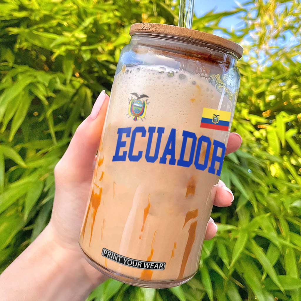 Ecuador Vintage Throwback Soccer Jersey Style Glass Can Ecuadorian Hispanic Heritage