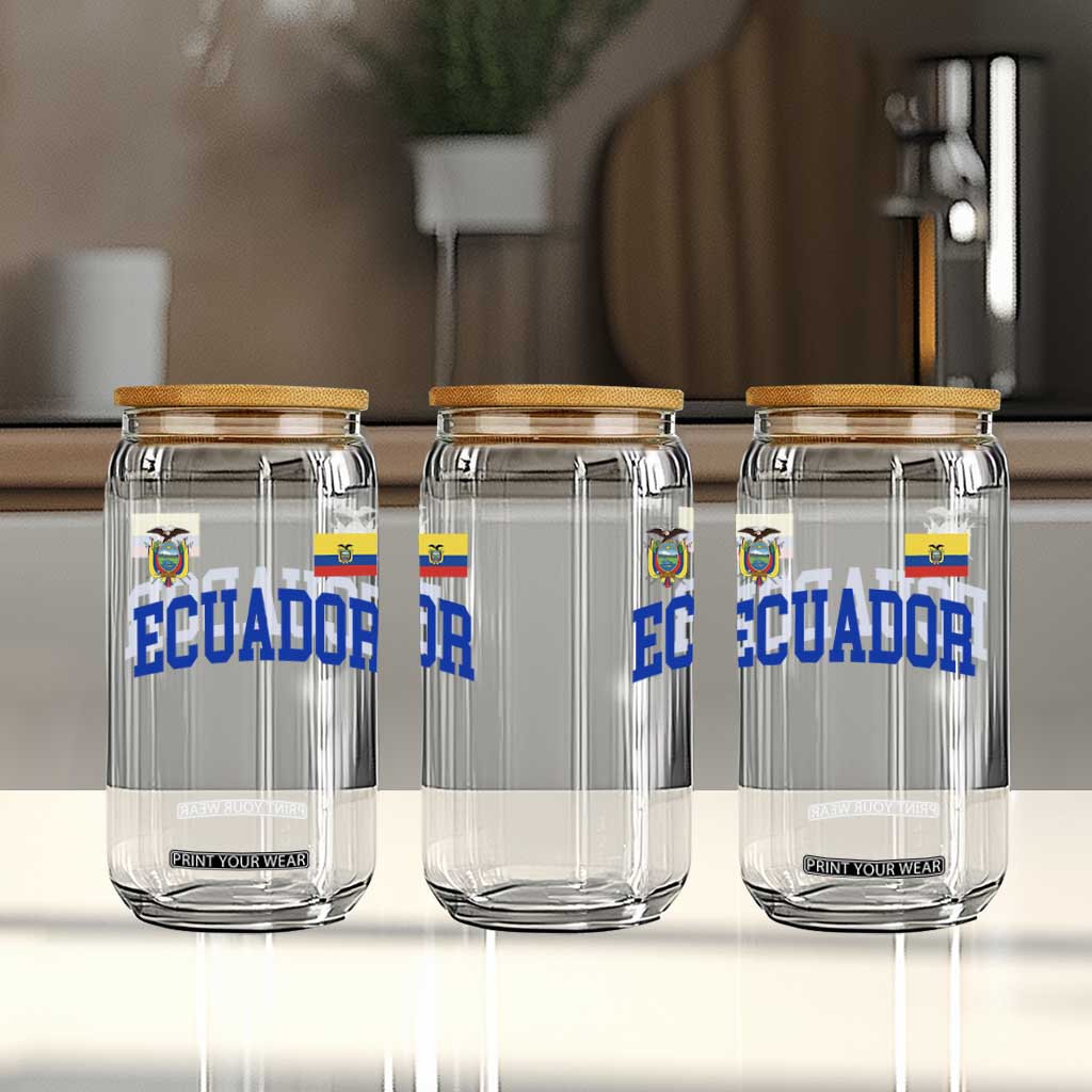 Ecuador Vintage Throwback Soccer Jersey Style Glass Can Ecuadorian Hispanic Heritage