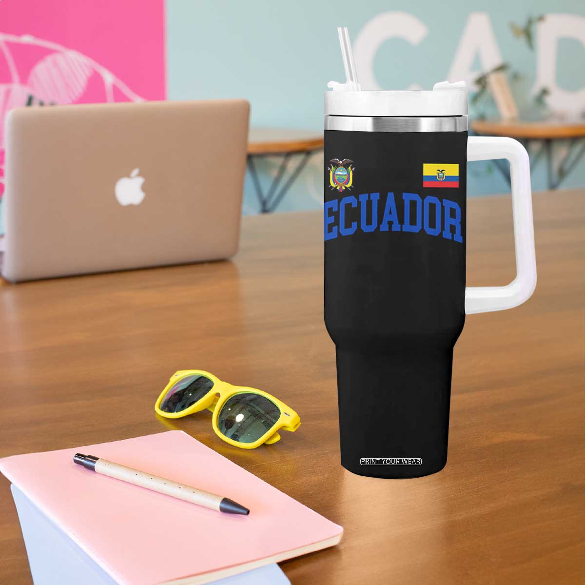 Ecuador Vintage Throwback Soccer Jersey Style Tumbler With Handle Ecuadorian Hispanic Heritage