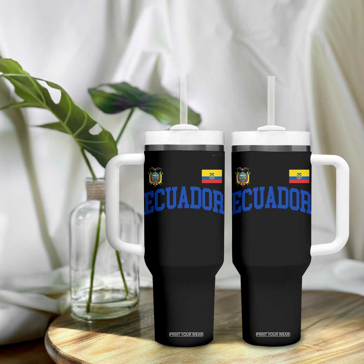 Ecuador Vintage Throwback Soccer Jersey Style Tumbler With Handle Ecuadorian Hispanic Heritage