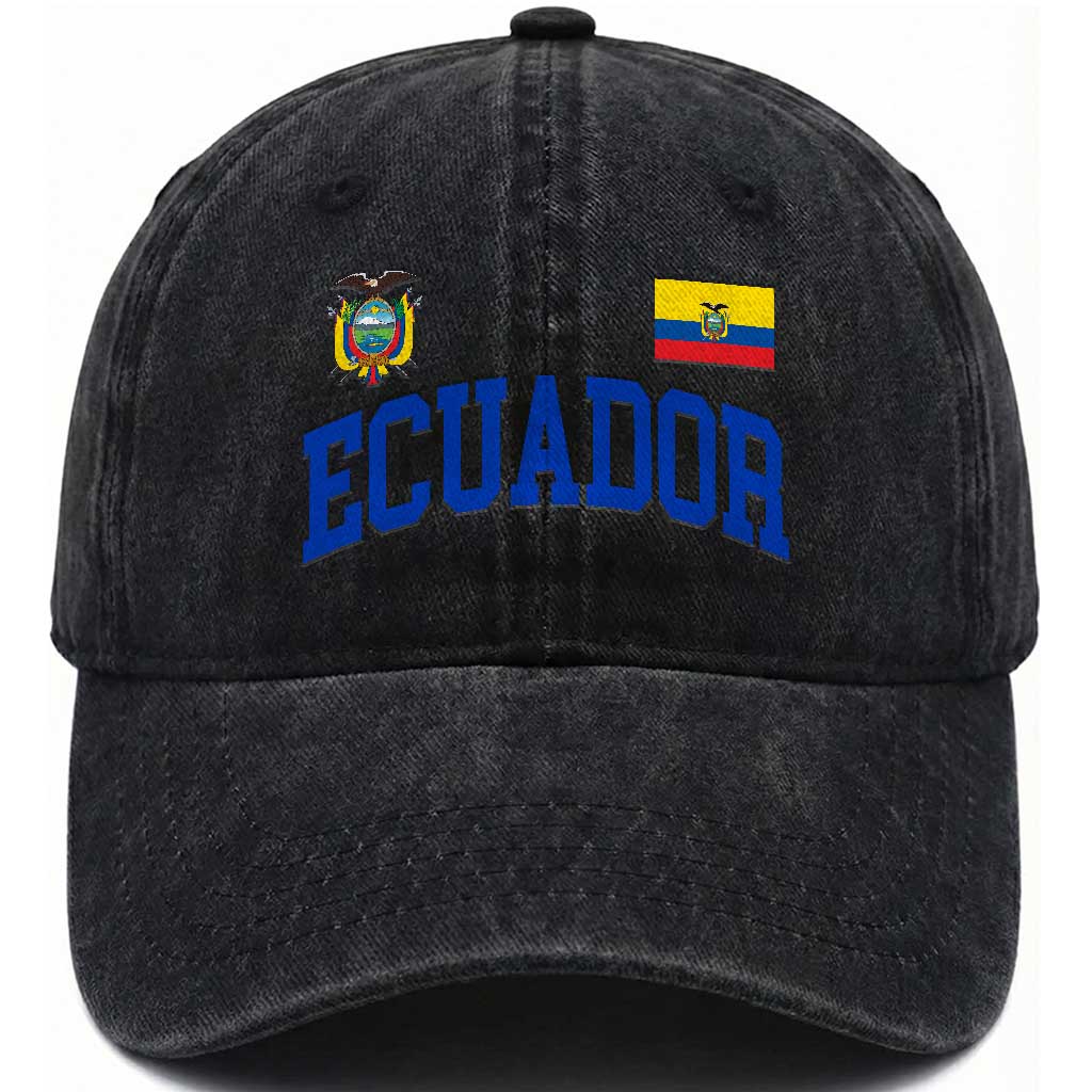 Ecuador Vintage Throwback Soccer Jersey Style Washed Cotton Baseball Cap Ecuadorian Hispanic Heritage