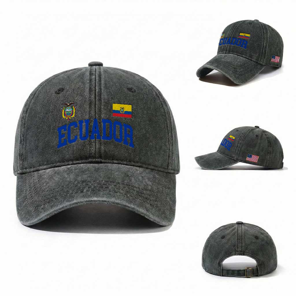Ecuador Vintage Throwback Soccer Jersey Style Washed Cotton Baseball Cap Ecuadorian Hispanic Heritage