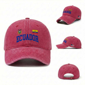 Ecuador Vintage Throwback Soccer Jersey Style Washed Cotton Baseball Cap Ecuadorian Hispanic Heritage