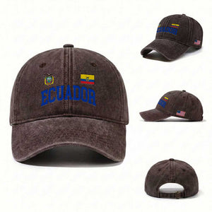 Ecuador Vintage Throwback Soccer Jersey Style Washed Cotton Baseball Cap Ecuadorian Hispanic Heritage