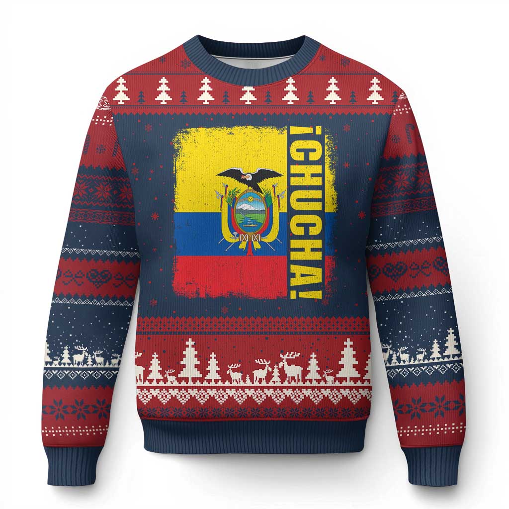 Chucha Funny Ecuadorian Slang Vintage Ecuador Flag Ugly Christmas Sweater TS11 Navy Red Print Your Wear