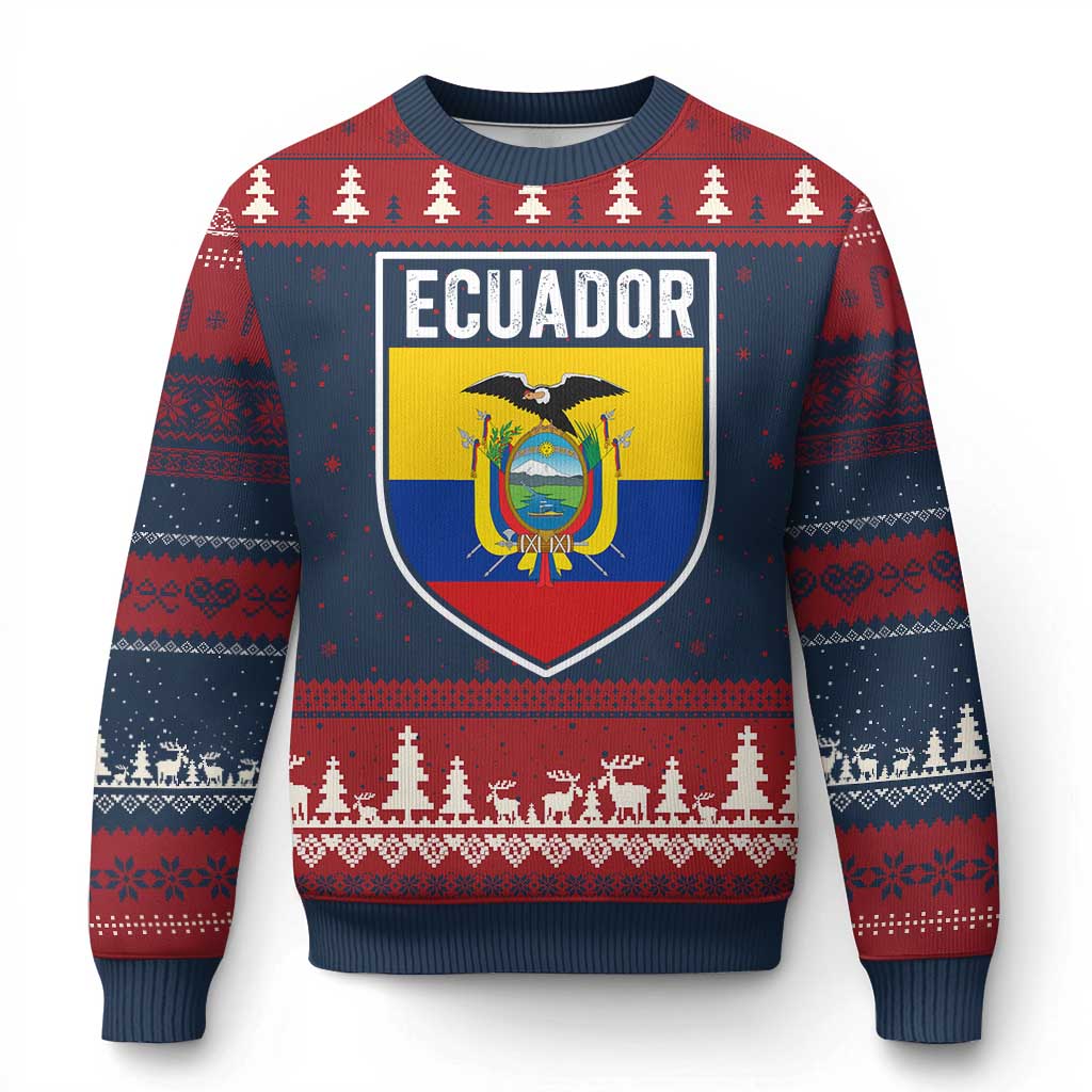 Ecuador Vintage Soccer Crest Escudo Ecuadorian Coat of Arms Ugly Christmas Sweater TS11 Navy Red Print Your Wear