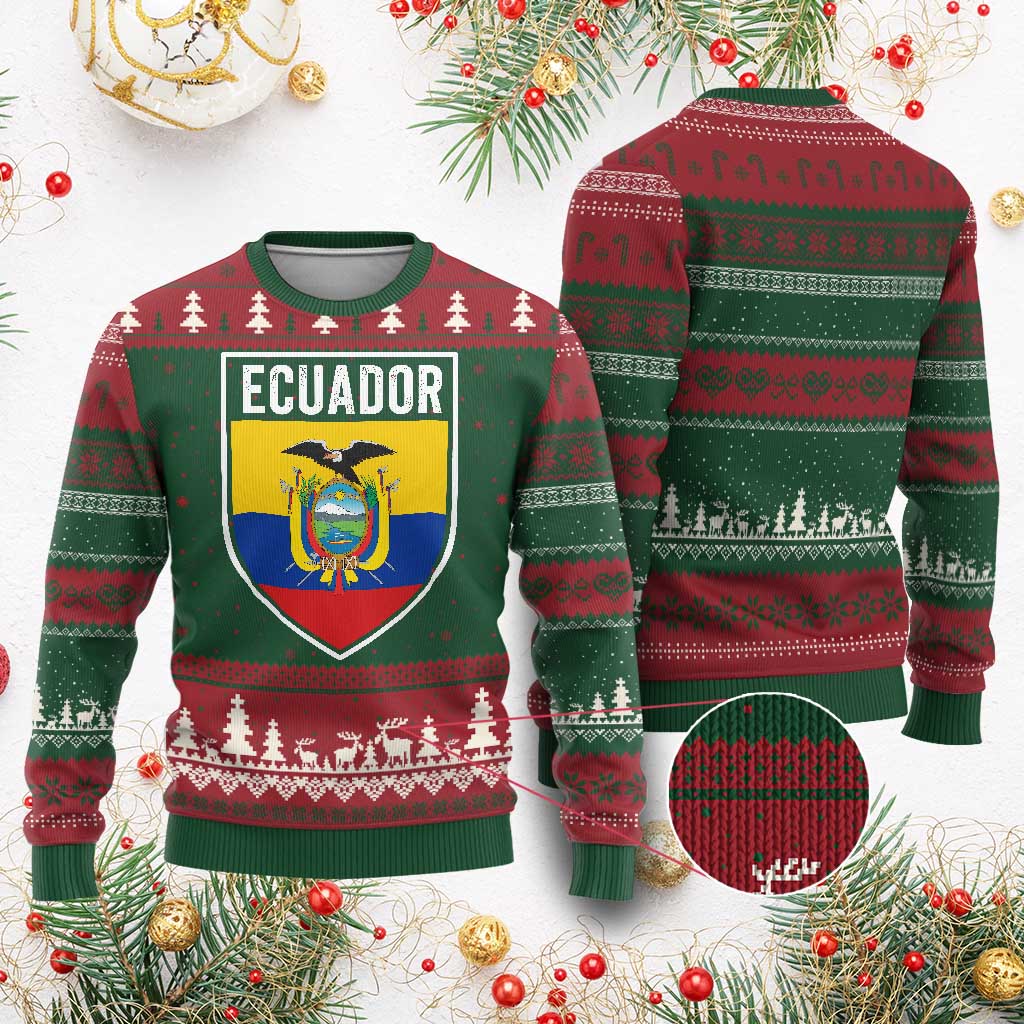 Ecuador Vintage Soccer Crest Escudo Ecuadorian Coat of Arms Ugly Christmas Sweater