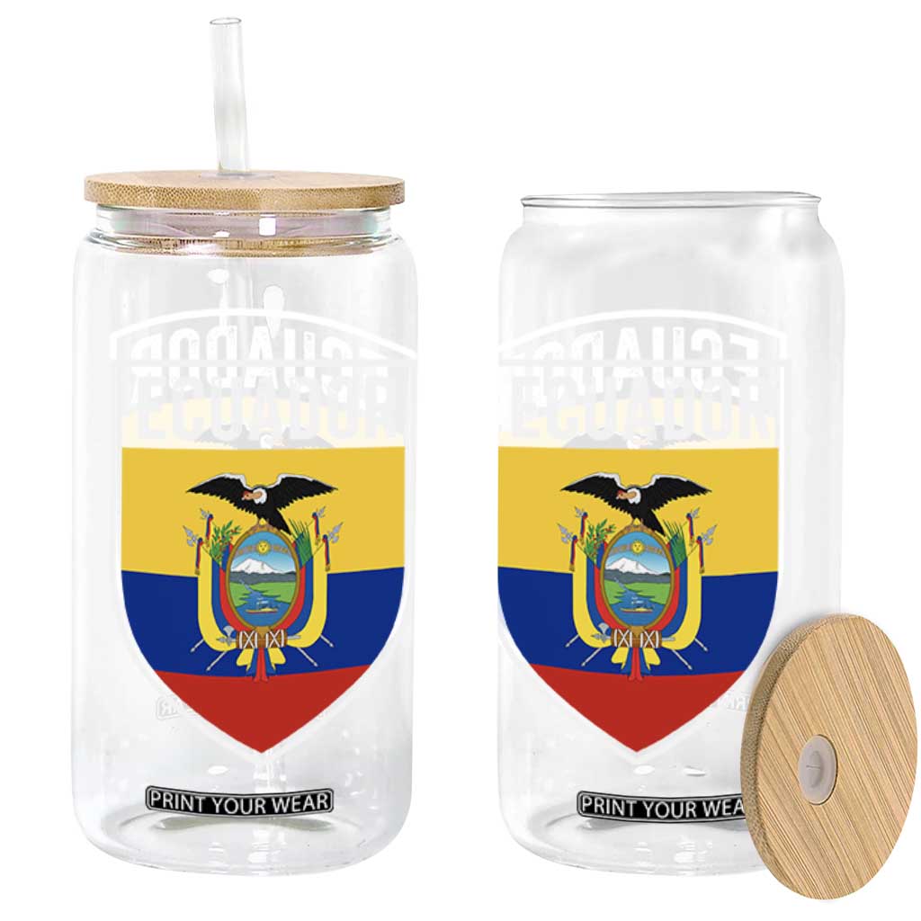 Ecuador Vintage Soccer Crest Escudo Ecuadorian Coat of Arms Glass Can